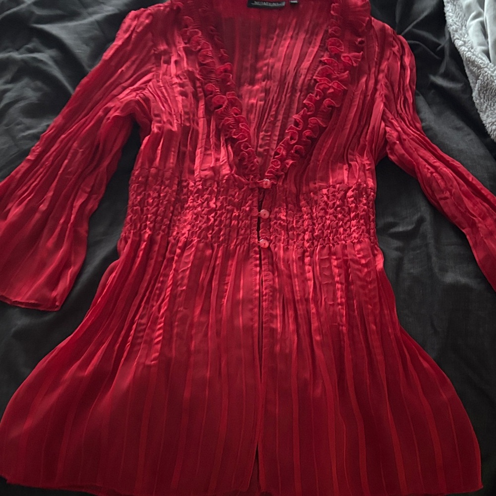 Red Sheer Ruffled Blouse - Picture 2 of 5